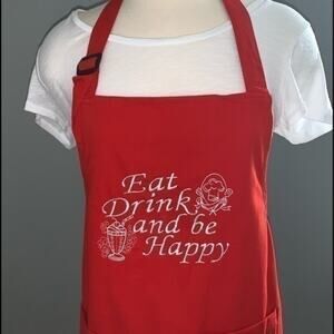 Embroidered Chef Apron Eat Drink Be Happy Hand Crafted NEW